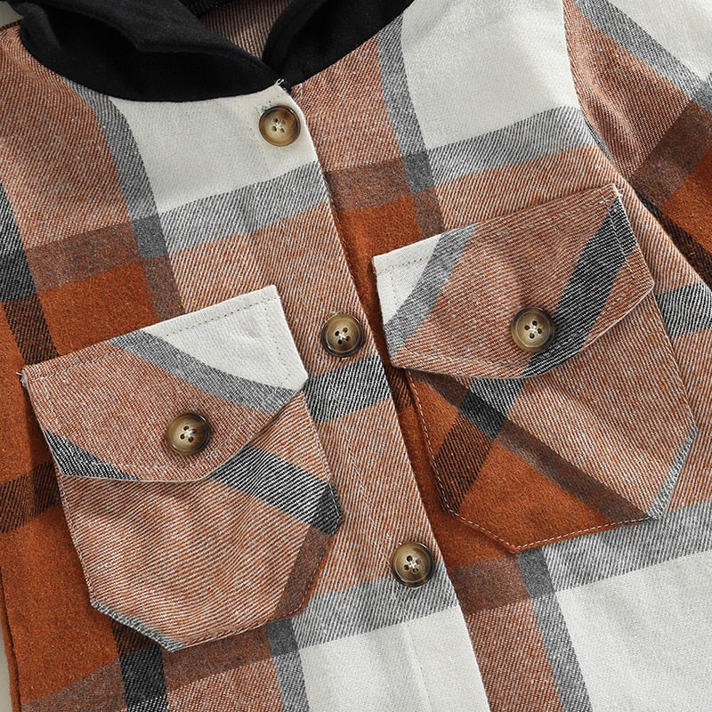 Plaid Long Sleeve Hooded Top