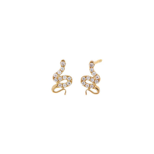 Diamond Mini Pave Snake Stud Earring 14K