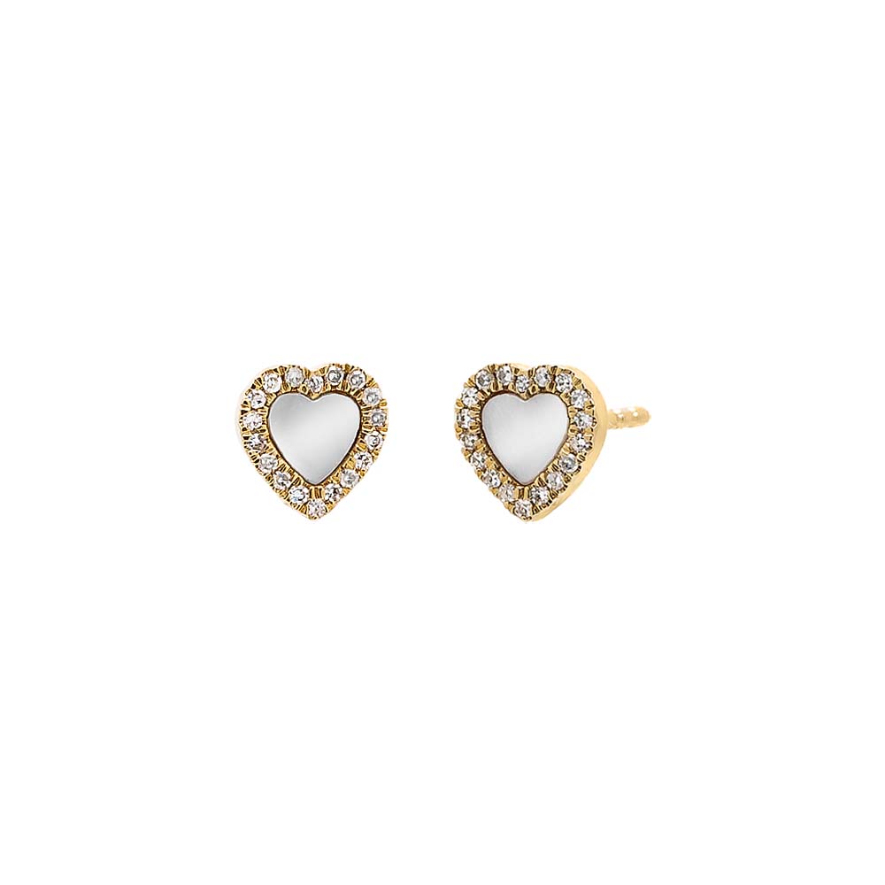 Diamond Pave Colored Stone Heart Stud Earring 14K