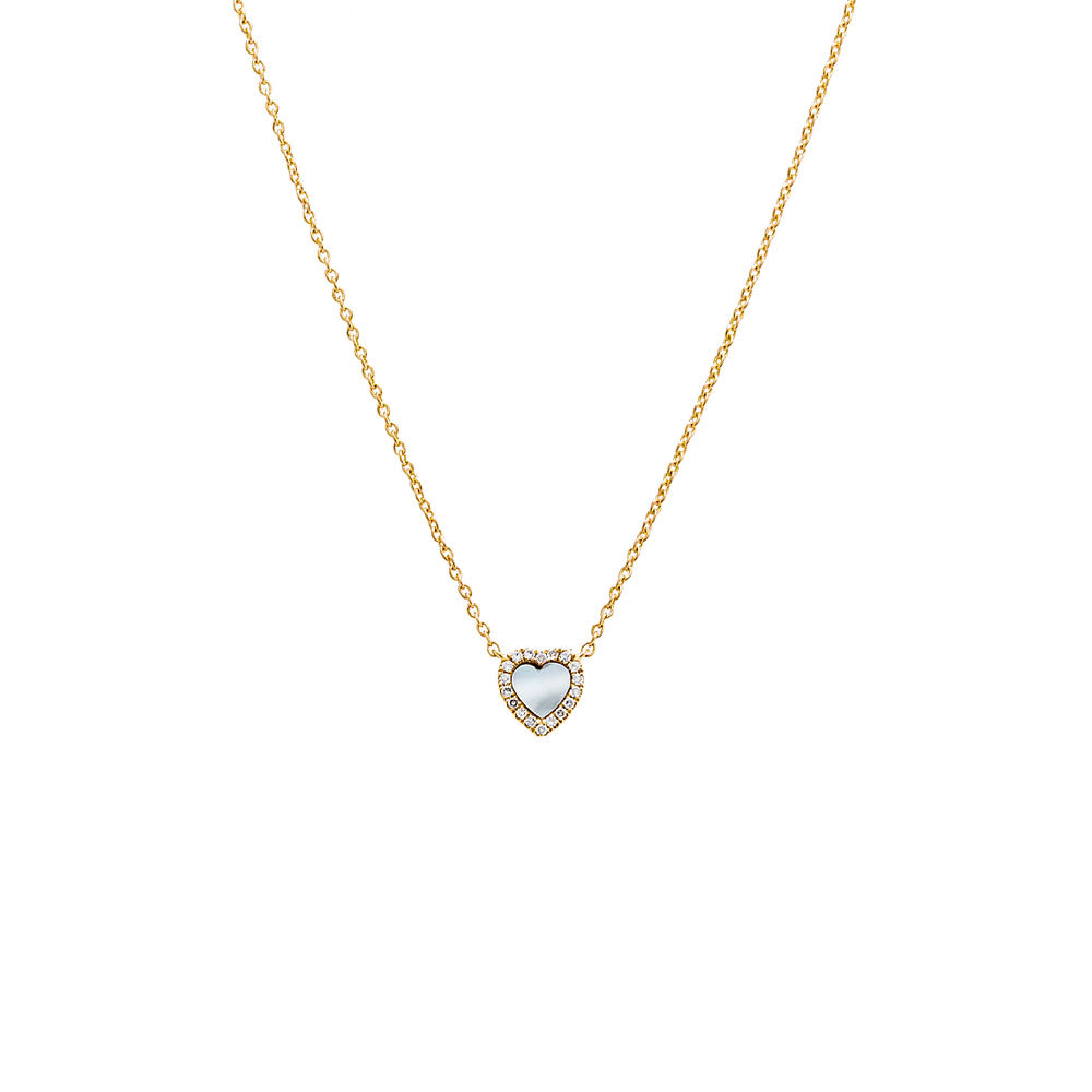 Diamond Pave Colored Stone Heart Necklace 14K