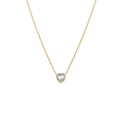 Diamond Pave Colored Stone Heart Necklace 14K