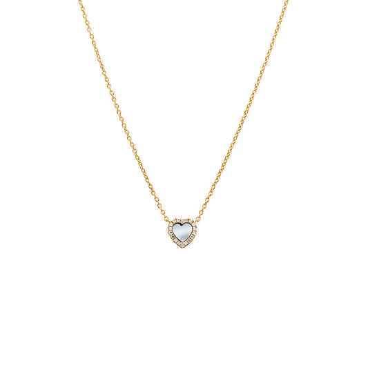 Diamond Pave Colored Stone Heart Necklace 14K