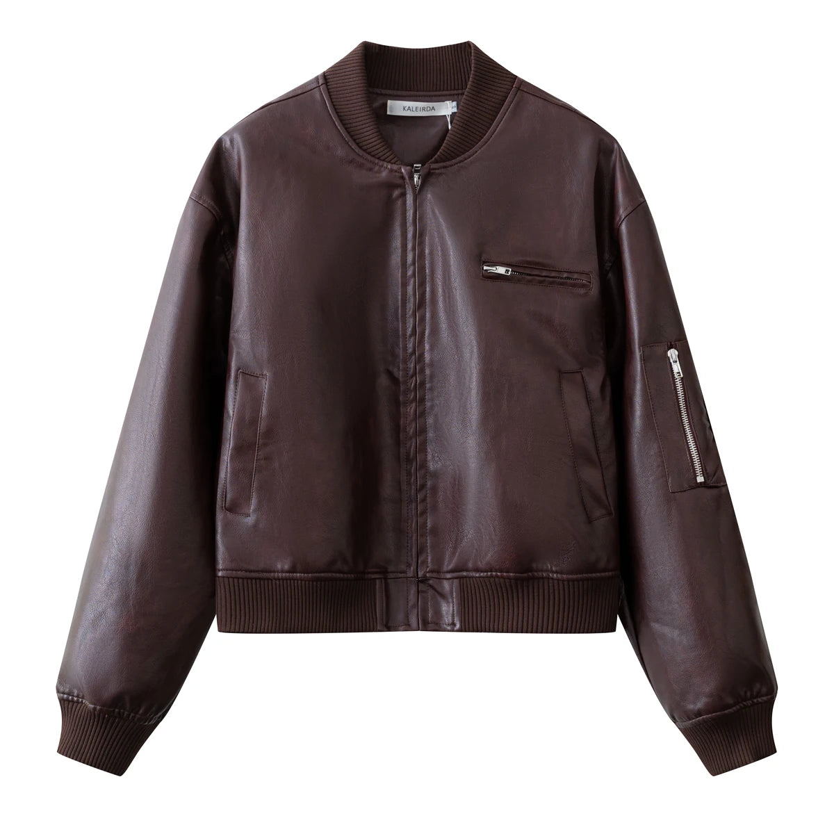 Women Pu Leather Bomber Jacket