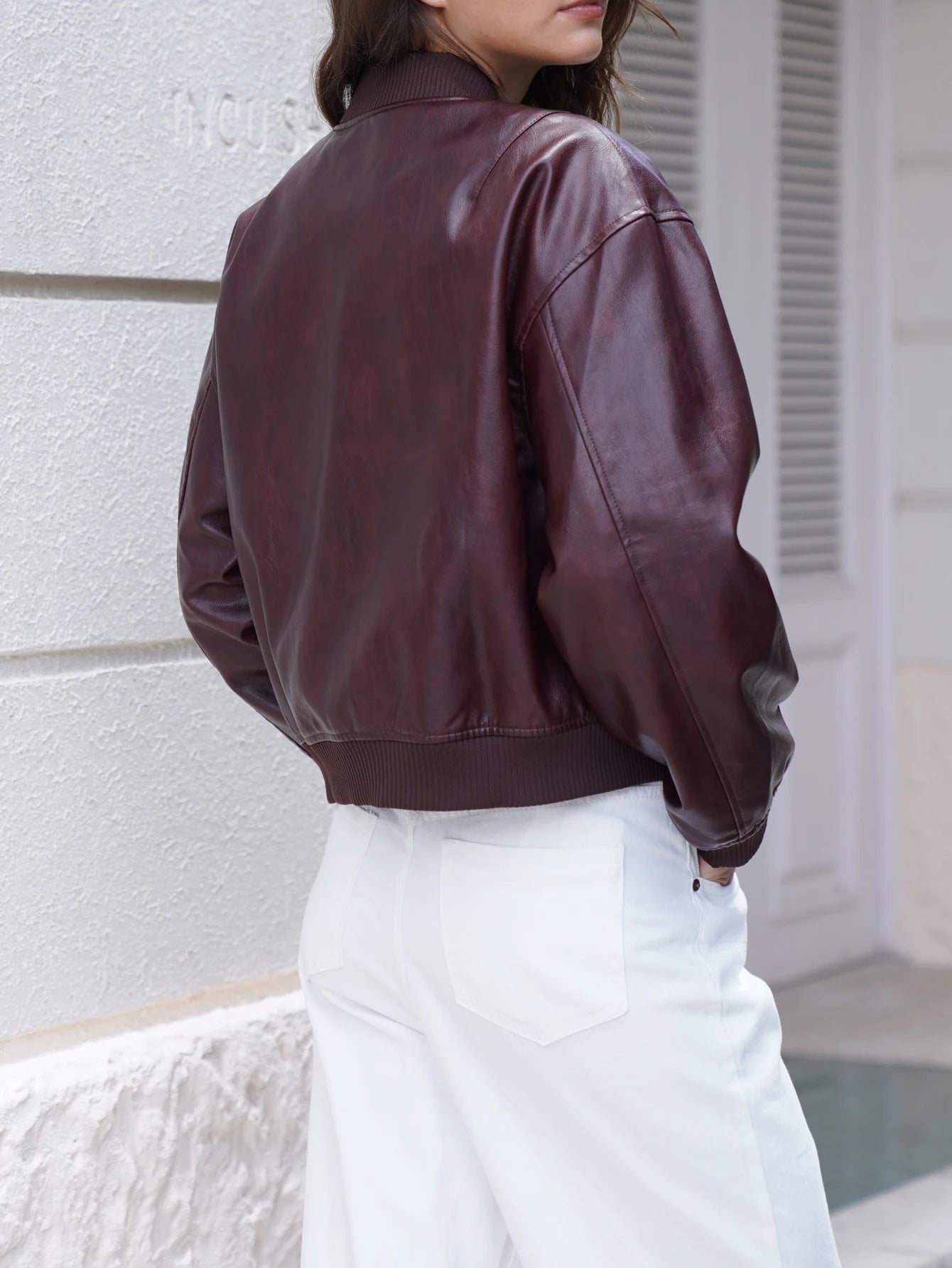 Women Pu Leather Bomber Jacket