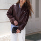 Women Pu Leather Bomber Jacket