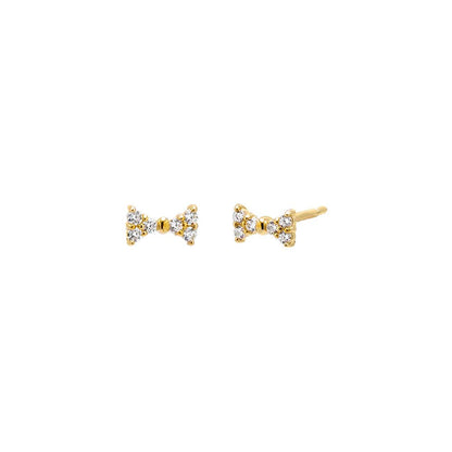 CZ Pave Mini Bow Stud Earring 14K