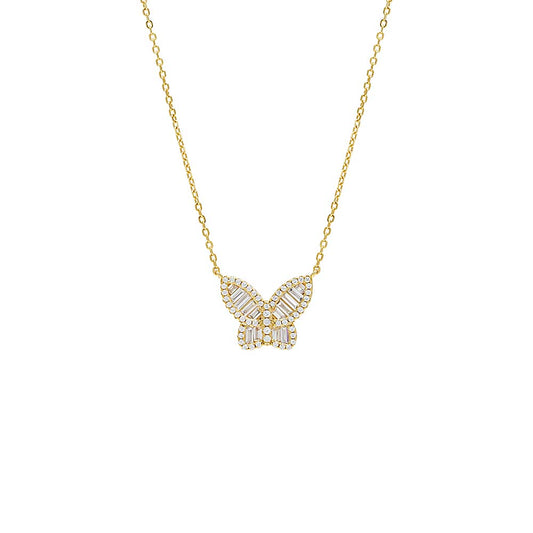 Large Pavé X Baguette Butterfly Necklace By Adina Eden