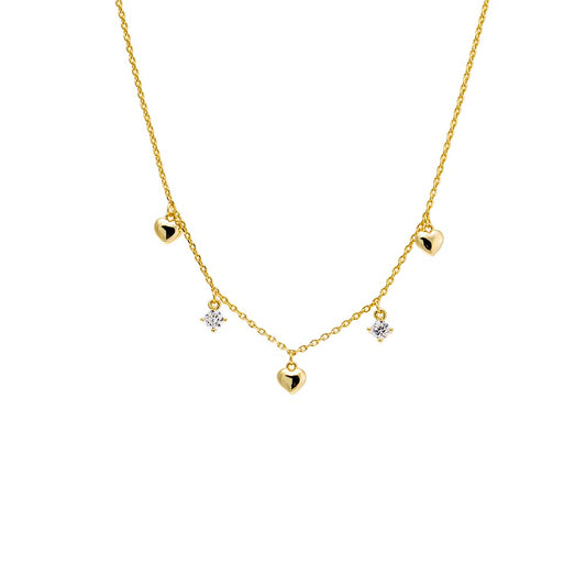 CZ X Puffy Heart Dangling Necklace