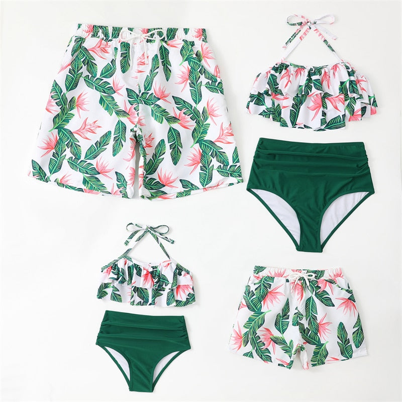 Plam Tree Family Matching Ruffled Swimsuits