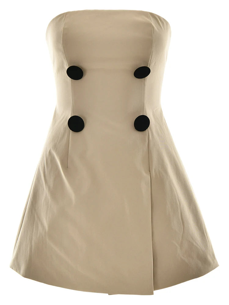 Strapless A-line Button Dress