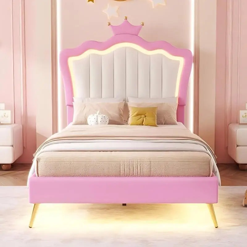 Princess Bed Twin Upholstered Bed with LED