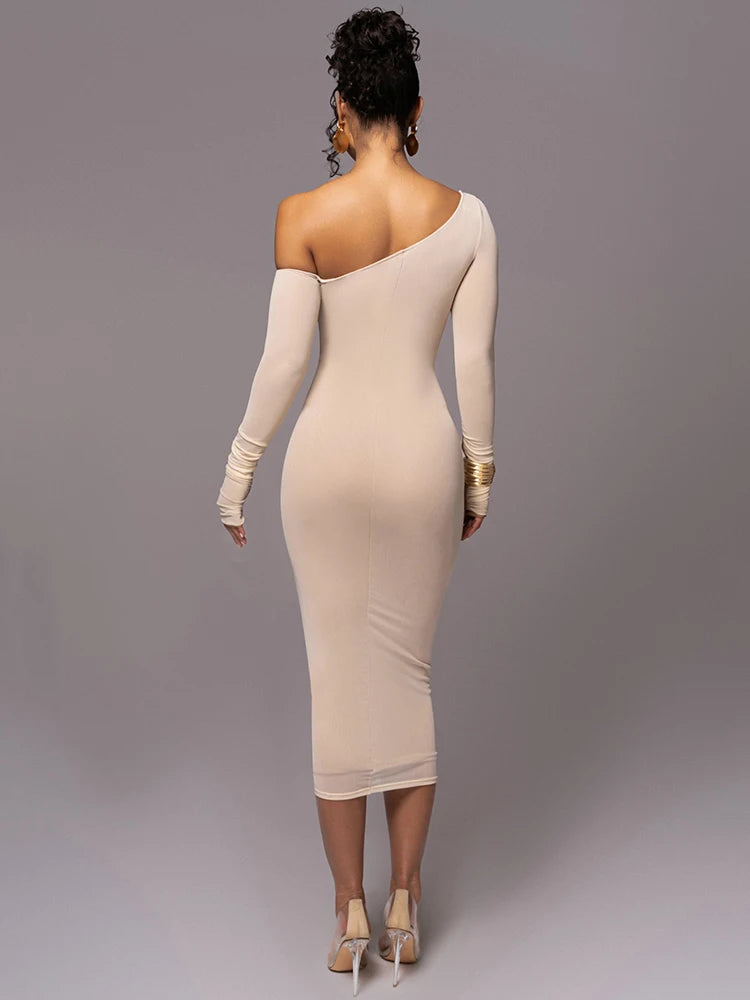 One Shoulder Ruched Long Sleeve Dress