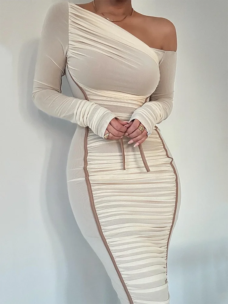 One Shoulder Ruched Long Sleeve Dress