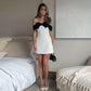 Bow Splice Mini Dress For Women Slim High Waist Sexy Off Shoulders Dresses Femme Party Retro Wedding Elegant Dress Woman