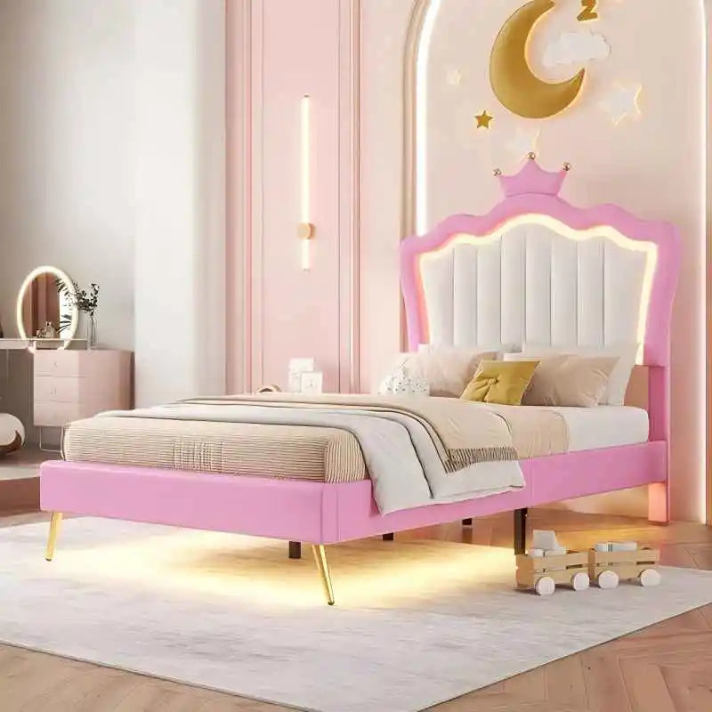 Princess Bed Twin Upholstered Bed with LED