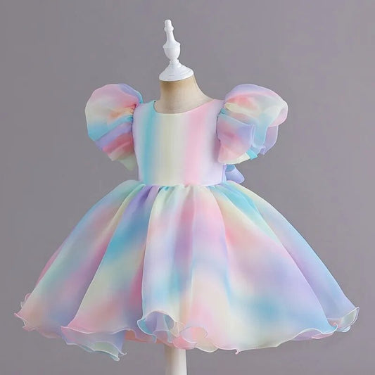 Rainbow Puff Sleeve Dress