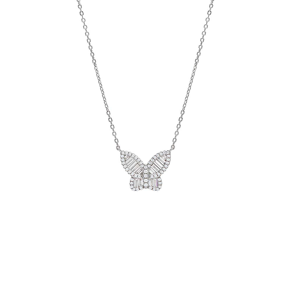 Large Pavé X Baguette Butterfly Necklace By Adina Eden